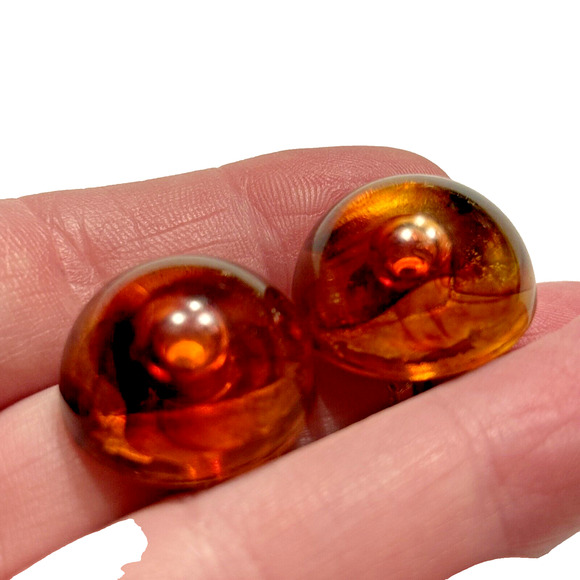 Vintage Clip On Earrings Lucite Domes Orange Red Faux Tortoise Shell Buttons - Picture 7 of 8